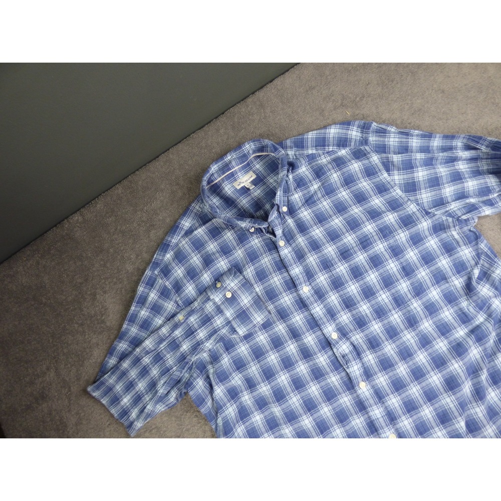 Peter Millar Mens Blue White Plaid Button Down Shirt XL MF19W80CVL - Picture 1 of 9